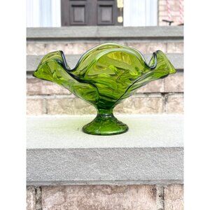 Vintage Viking Glass Epic Green Compote Glass Candy Dish.